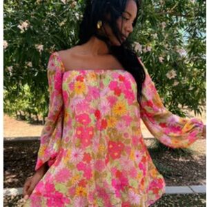 Show Me Your MuMu Floral Pink and Yellow Mini Dress